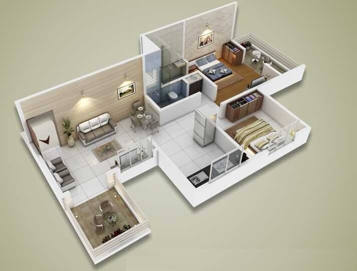 Floor plan of 2 BHK 918 Sq. Ft. Apartment in Anant Prayag Landbreeze, Pune