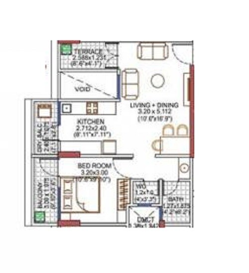 Floor plan of 1 BHK 458 Sq. Ft. Apartment in Angal Nakshatra, Pune