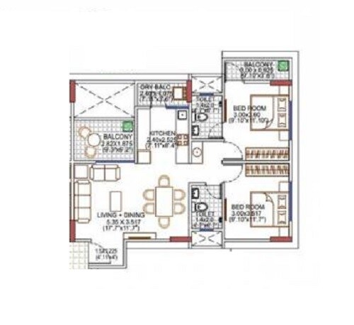 Floor plan of 2 BHK 618 Sq. Ft. Apartment in Angal Nakshatra, Pune