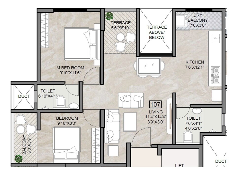 Floor plan of 2 BHK 556 Sq. Ft. Apartment in Anika Gokul Niwas, Pune
