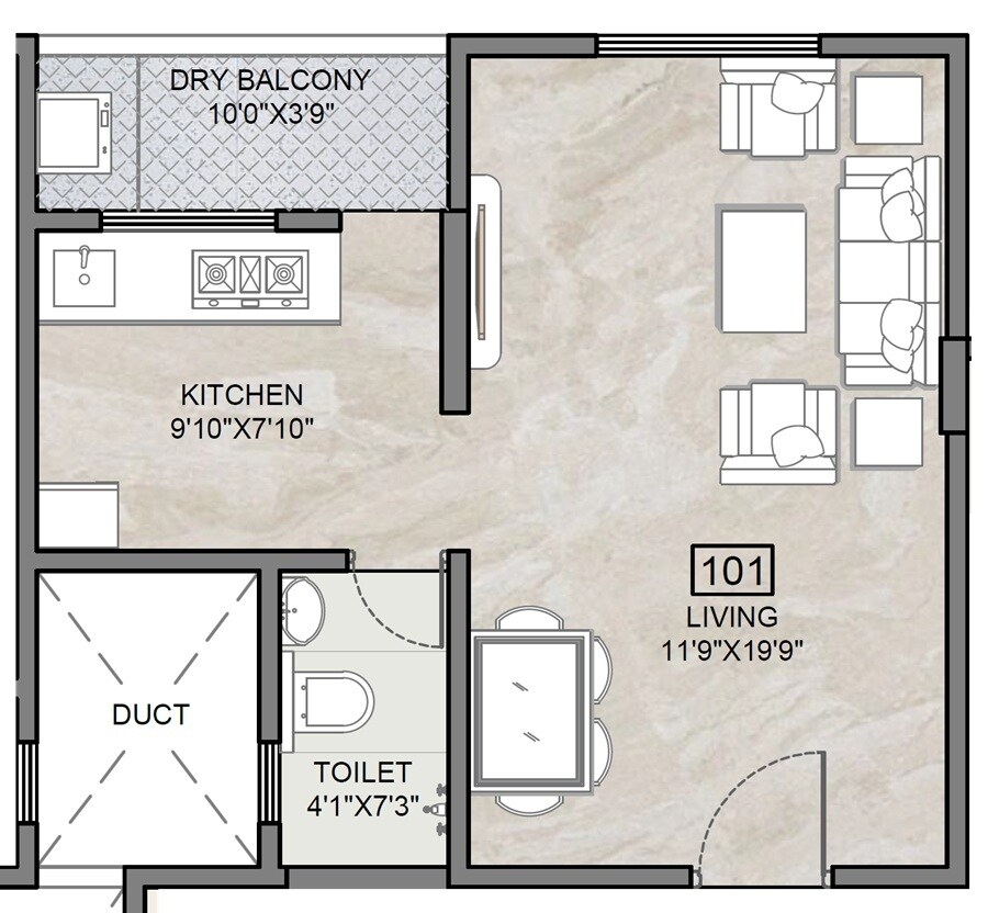Floor plan of 356 Sq. Ft. Studio in Anika Gokul Niwas, Pune