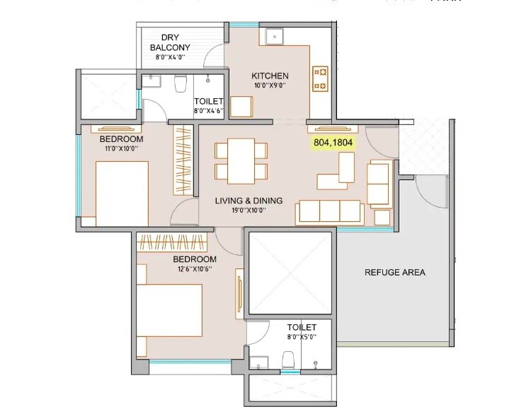 Floor plan of 2 BHK 749 Sq. Ft. Apartment in ANP Memento, Pune