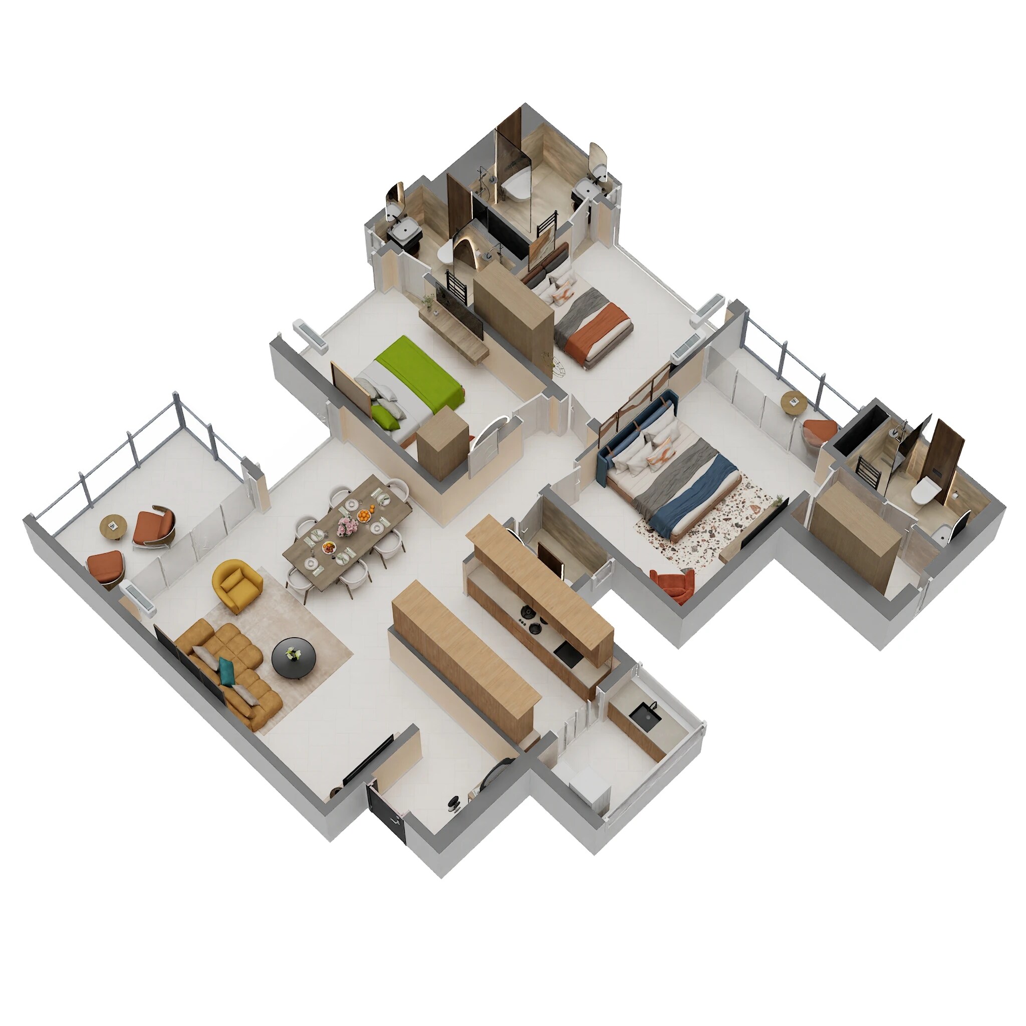 Floor plan of 3 BHK 1489 Sq. Ft. Apartment in ANP Privado, Pune