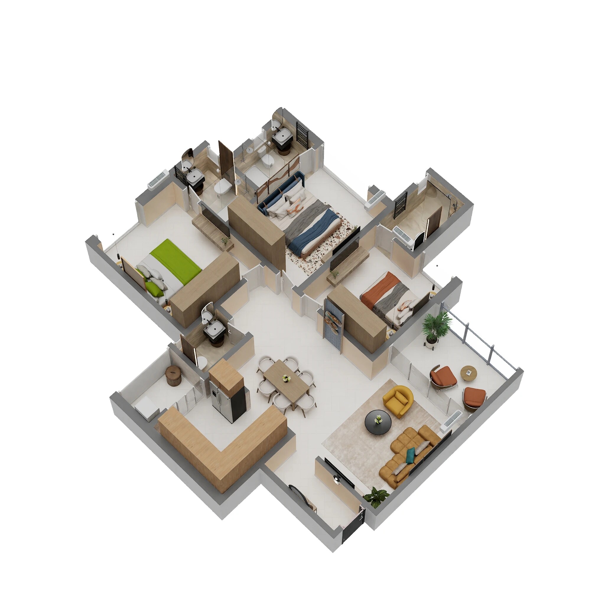 Floor plan of 3 BHK 1148 Sq. Ft. Apartment in ANP Ultimus, Pune