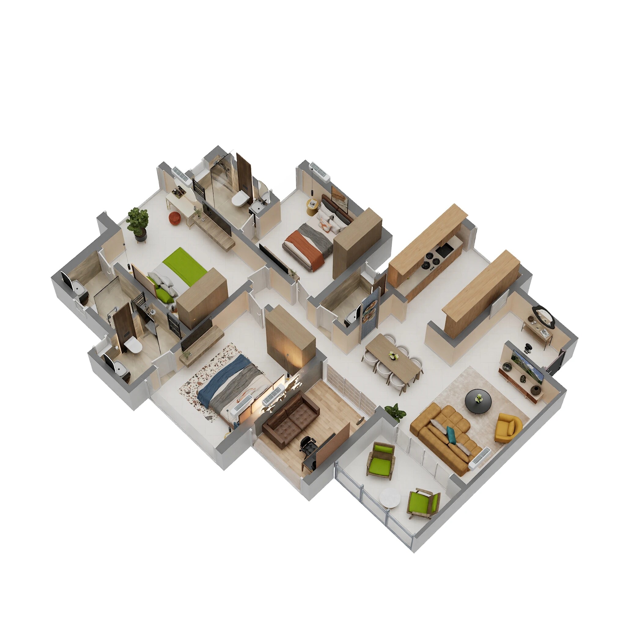 Floor plan of 3 BHK 1233 Sq. Ft. Apartment in ANP Ultimus, Pune
