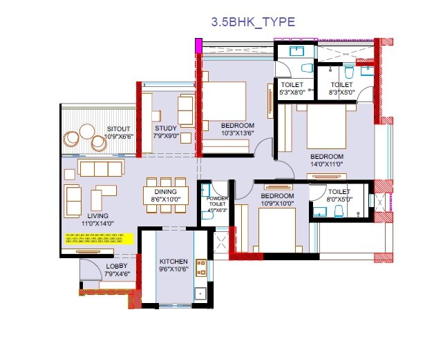3 BHK 1233 Sq. Ft. Apartment