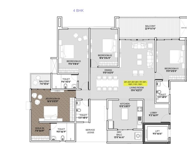 Floor plan of 4 BHK 1743 Sq. Ft. Apartment in ANP Universe, Pune