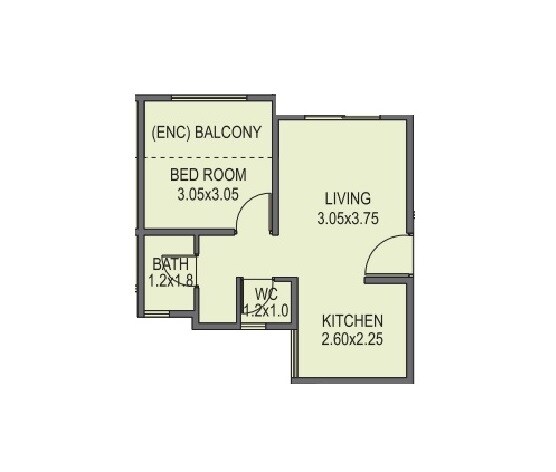 Floor plan of 1 BHK 336 Sq. Ft. Apartment in Anshul Aaron, Pune