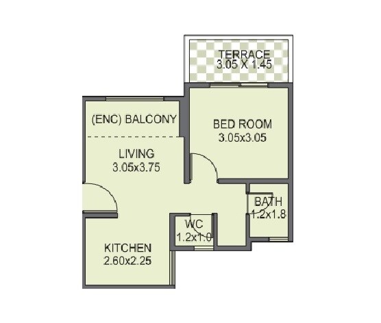 Floor plan of 1 BHK 340 Sq. Ft. Apartment in Anshul Aaron, Pune