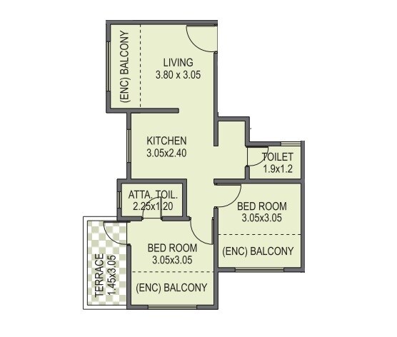 Floor plan of 2 BHK 415 Sq. Ft. Apartment in Anshul Aaron, Pune