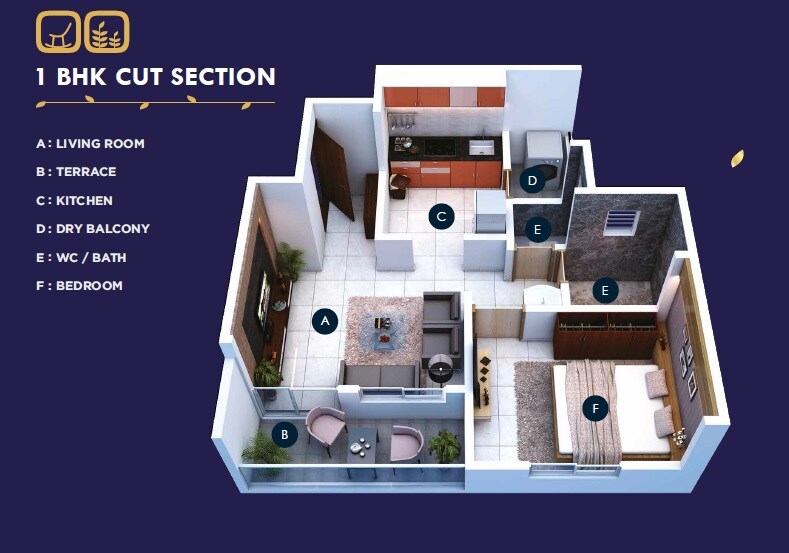 Floor plan of 1 BHK 424 Sq. Ft. Apartment in Anshul Arnav Dopioo, Pune