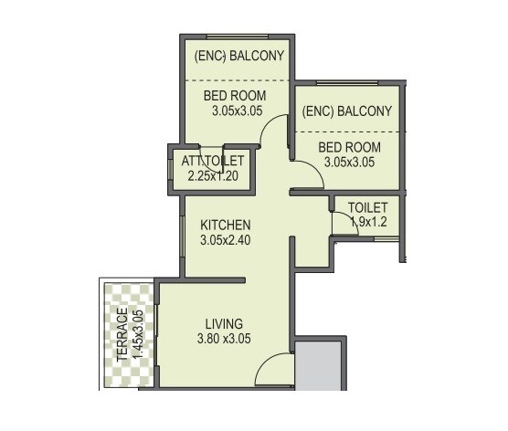 Floor plan of 2 BHK 674 Sq. Ft. Apartment in Anshul Ela, Pune