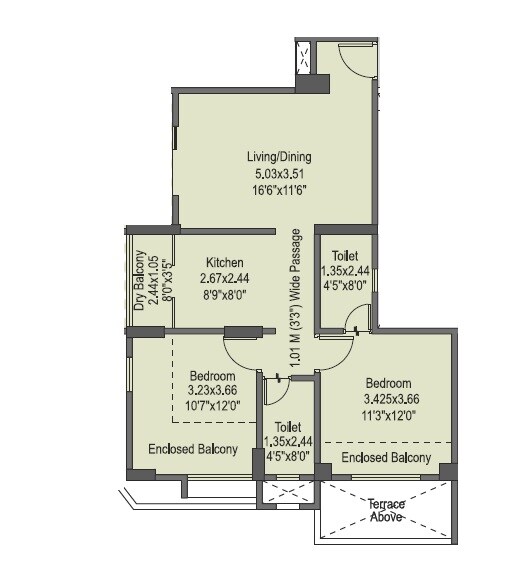 Floor plan of 2 BHK 623 Sq. Ft. Apartment in Anshul Eva, Pune