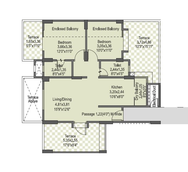 Floor plan of 2 BHK 686 Sq. Ft. Apartment in Anshul Eva, Pune