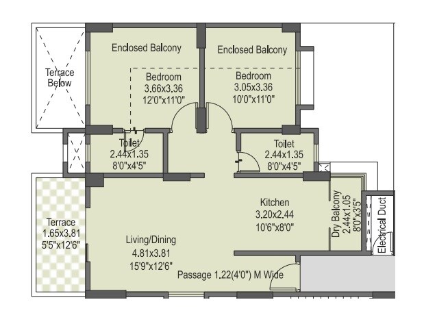 Floor plan of 2 BHK 589 Sq. Ft. Apartment in Anshul EVA Phase II, Pune