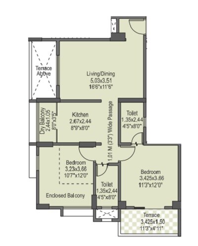 Floor plan of 3 BHK 642 Sq. Ft. Apartment in Anshul EVA Phase II, Pune