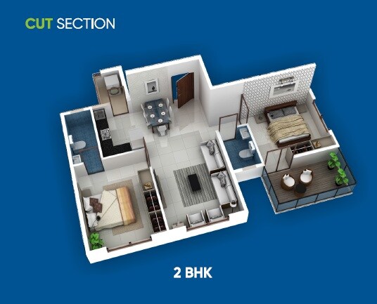 Floor plan of 2 BHK 683 Sq. Ft. Apartment in Anshul Ira, Pune
