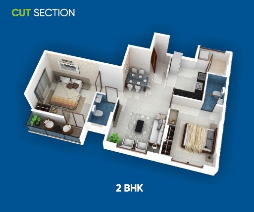 Floor plan of 2 BHK 716 Sq. Ft. Apartment in Anshul Ira, Pune