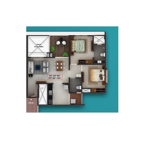 2 BHK 591 Sq. Ft. Apartment