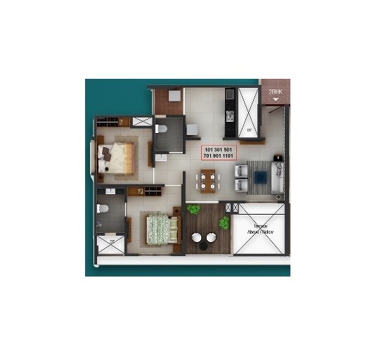 2 BHK 719 Sq. Ft. Apartment