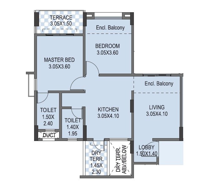 2 BHK 725 Sq. Ft. Apartment