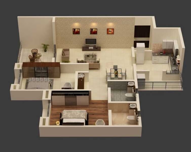 Floor plan of 2 BHK 890 Sq. Ft. Apartment in Anshul Mithila, Pune