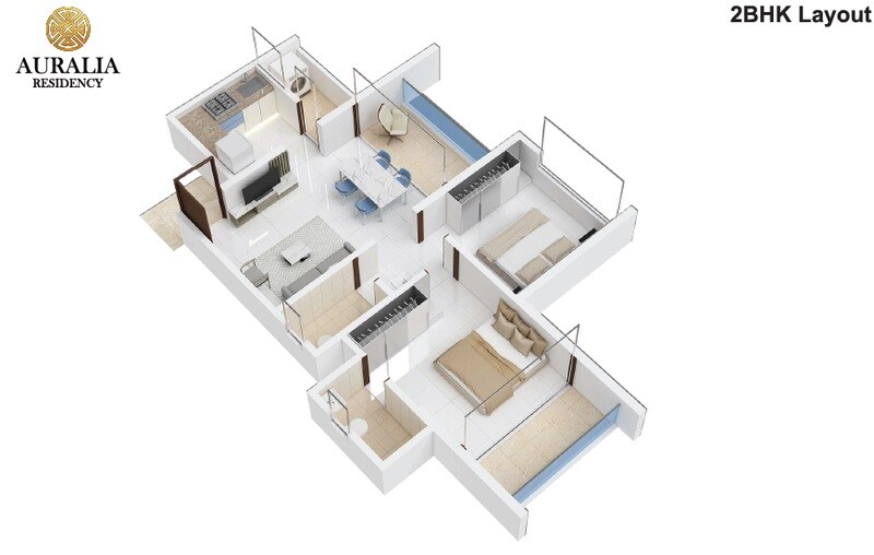 Floor plan of 2 BHK 635 Sq. Ft. Apartment in Anushree Auralia Residency, Pune