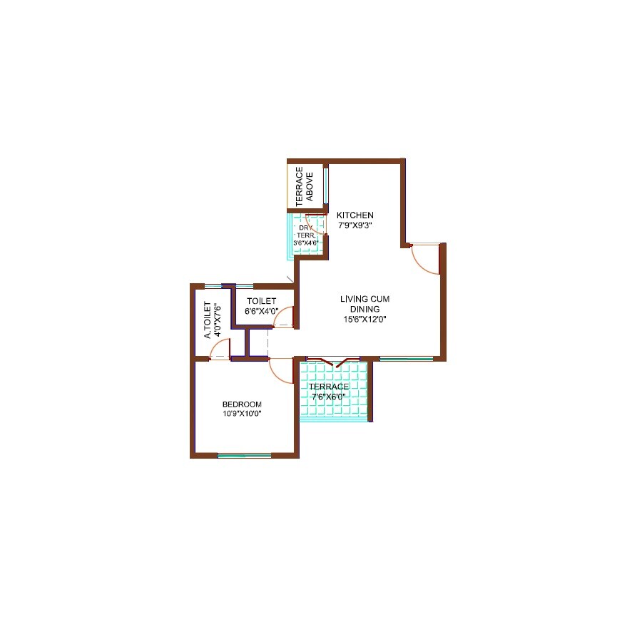 Floor plan of 1 BHK 610 Sq. Ft. Apartment in APB Akshay Galaxy, Pune