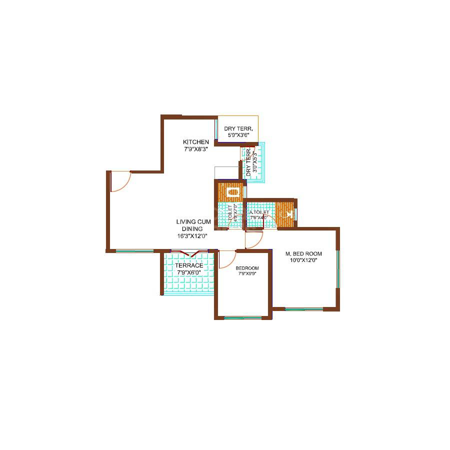 Floor plan of 2 BHK 787 Sq. Ft. Apartment in APB Akshay Galaxy, Pune