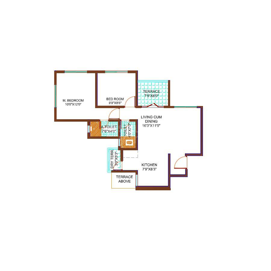 Floor plan of 2 BHK 872 Sq. Ft. Apartment in APB Akshay Galaxy, Pune