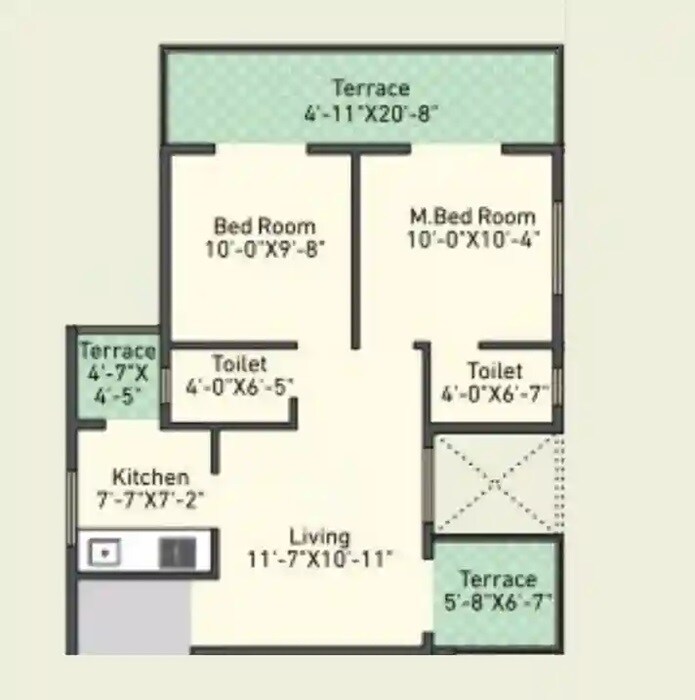 Floor plan of 2 BHK 701 Sq. Ft. Apartment in Apex Love Spring Pune, Pune