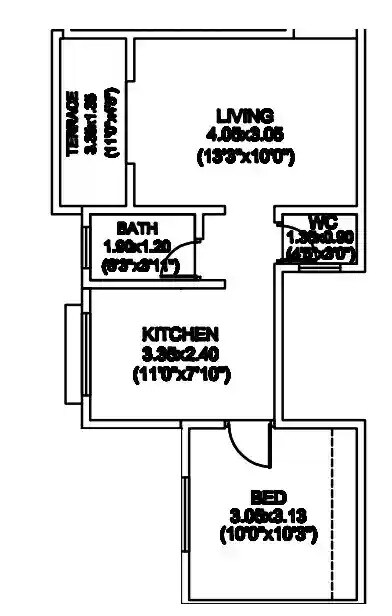 Floor plan of 407 Sq. Ft. Studio in Apple Flora, Pune