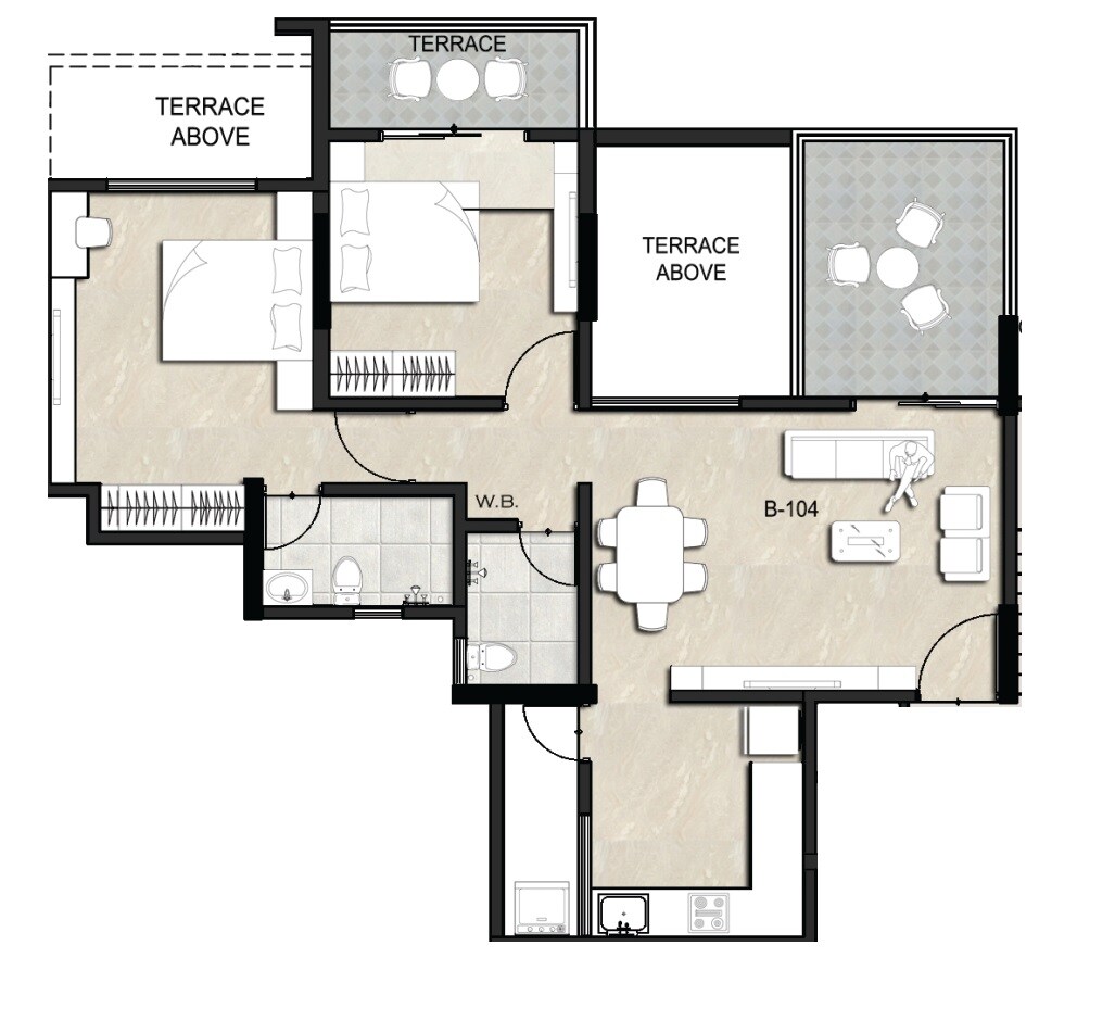 Floor plan of 2 BHK 626 Sq. Ft. Apartment in Aqua Millennium, Pune