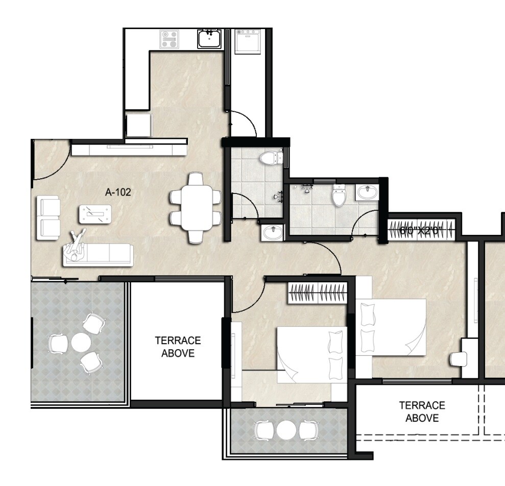 Floor plan of 2 BHK 629 Sq. Ft. Apartment in Aqua Millennium, Pune