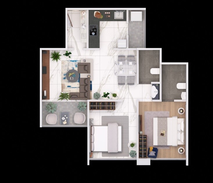 Floor plan of 2 BHK 540 Sq. Ft. Apartment in Aqura Pride, Pune