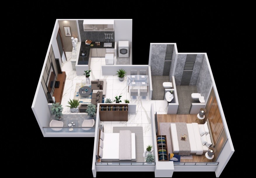 Floor plan of 2 BHK 748 Sq. Ft. Apartment in Aqura Pride, Pune