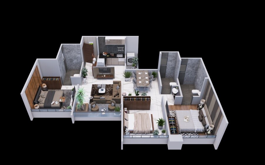 Floor plan of 3 BHK 961 Sq. Ft. Apartment in Aqura Pride, Pune