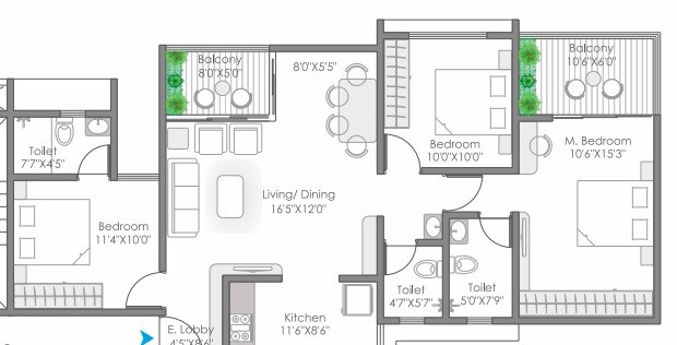 3 BHK 1032 Sq. Ft. Apartment