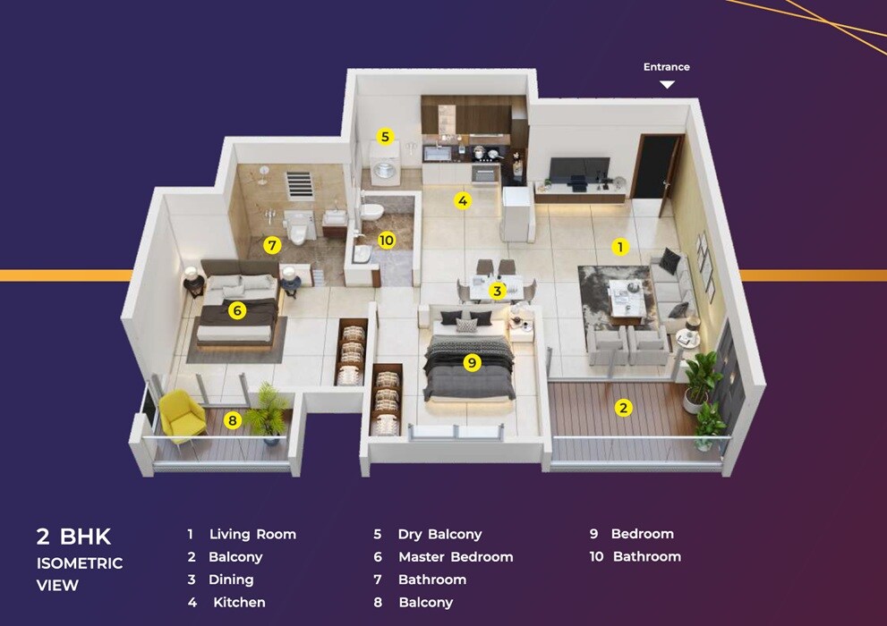 Floor plan of 2 BHK 787 Sq. Ft. Apartment in AR Atlas, Pune