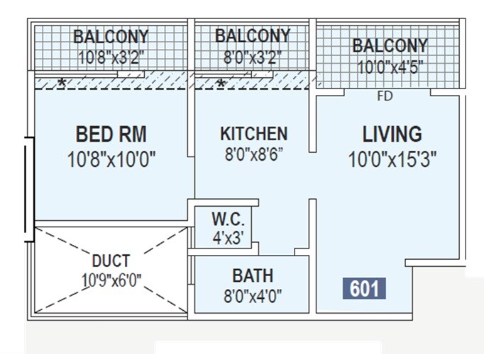 Floor plan of 1 BHK 380 Sq. Ft. Apartment in AR The Ace, Pune