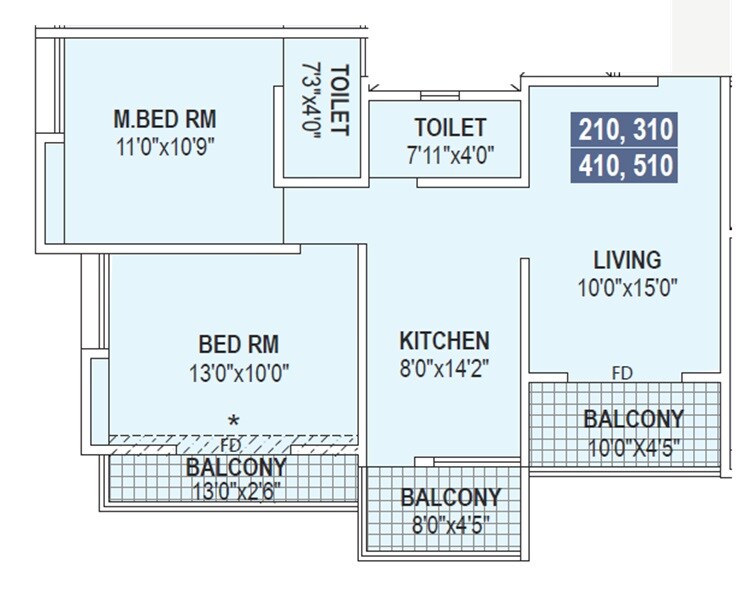 Floor plan of 2 BHK 625 Sq. Ft. Apartment in AR The Ace, Pune