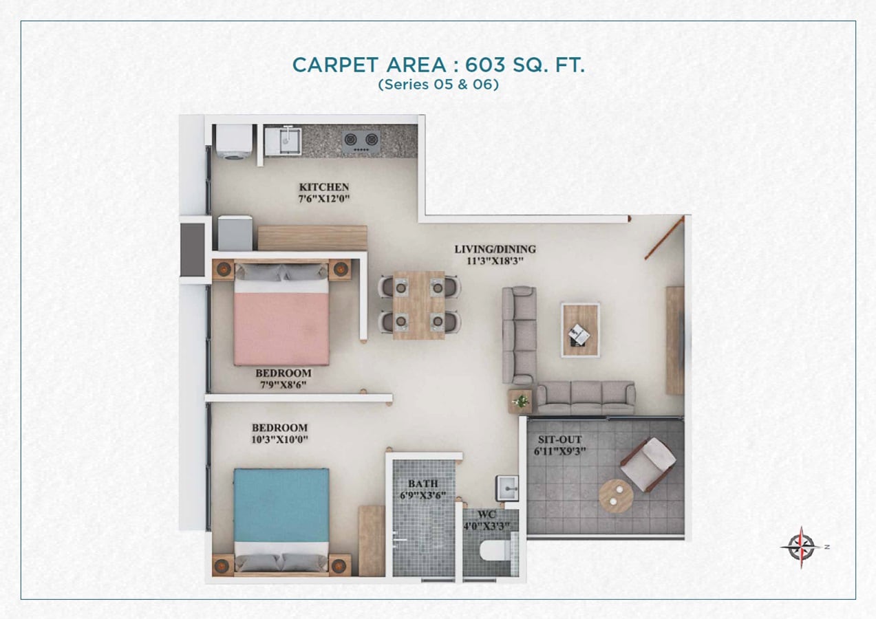 2 BHK 603 Sq. Ft. Apartment