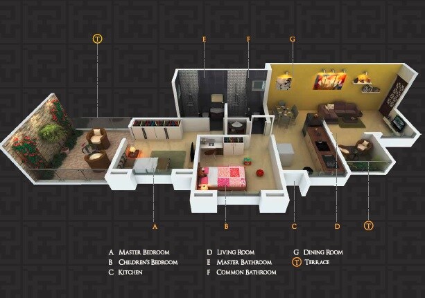Floor plan of 2 BHK 623 Sq. Ft. Apartment in Arcelia Apartment, Pune