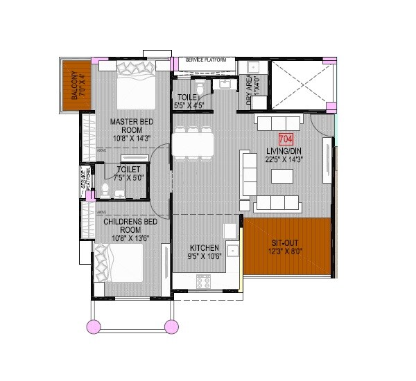 Floor plan of 2 BHK 1020 Sq. Ft. Apartment in Archway Shri Laxmi Chhaya, Pune