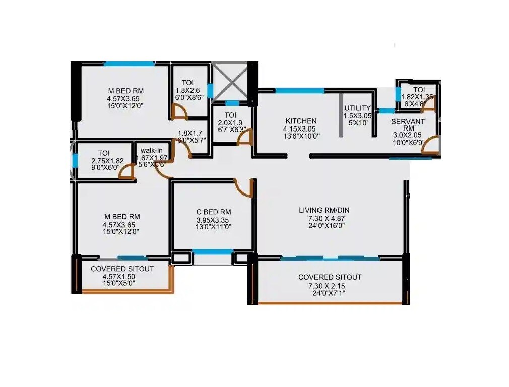 Floor plan of 3 BHK 1850 Sq. Ft. Apartment in Arco Skylife, Pune
