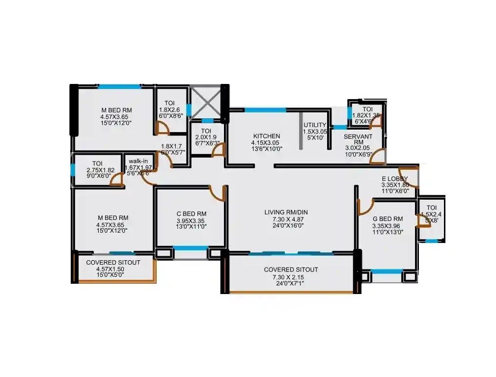 Floor plan of 4 BHK 2048 Sq. Ft. Apartment in Arco Skylife, Pune