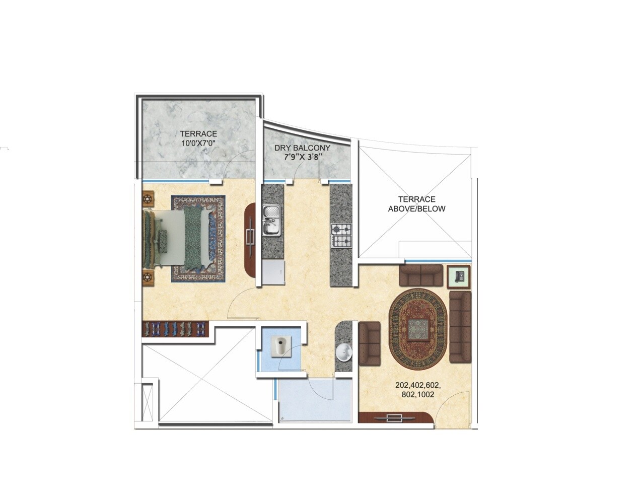 Floor plan of 1 BHK 373 Sq. Ft. Apartment in ARG Krishnas Blessings, Pune