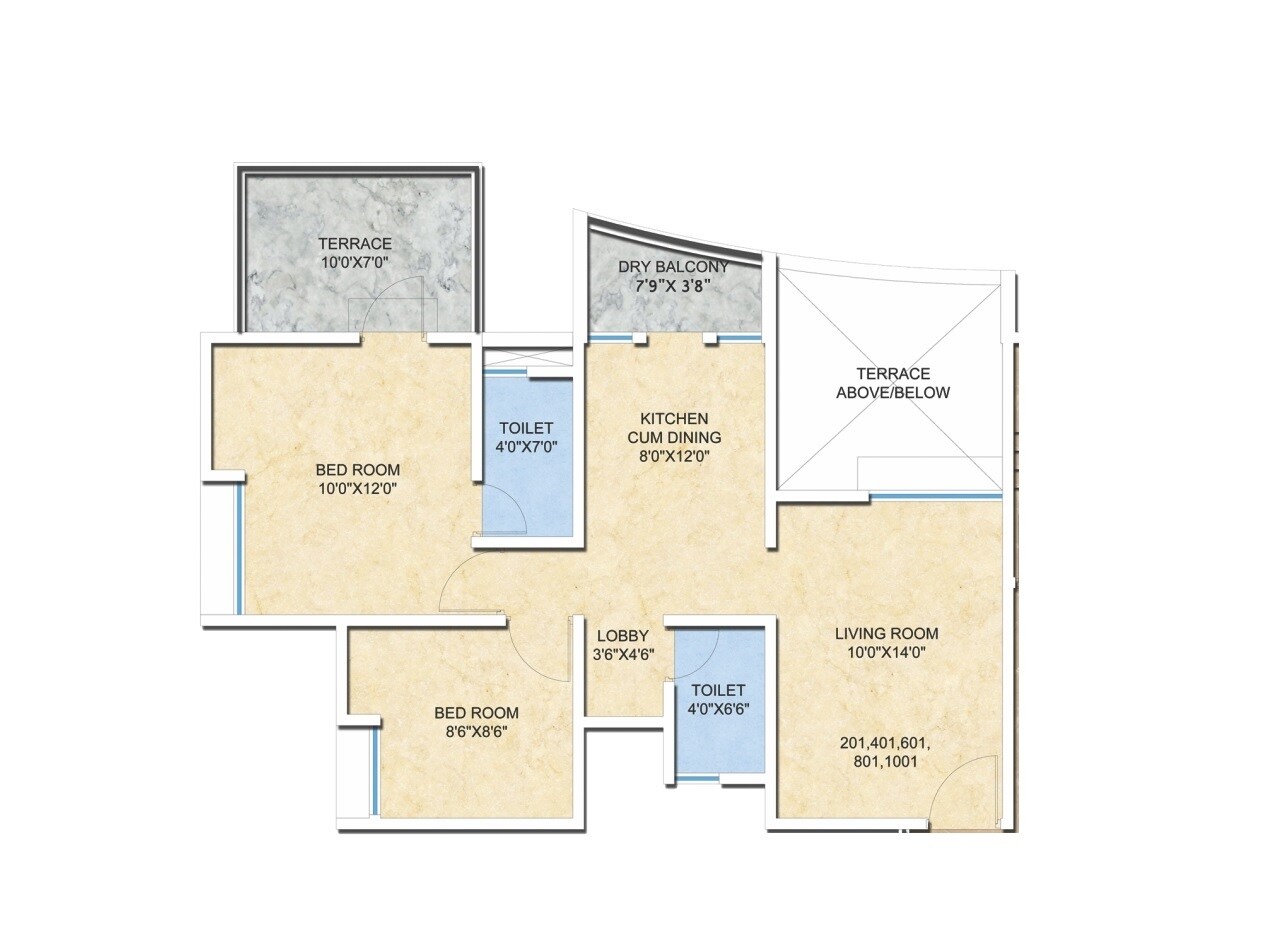 Floor plan of 2 BHK 518 Sq. Ft. Apartment in ARG Krishnas Blessings, Pune