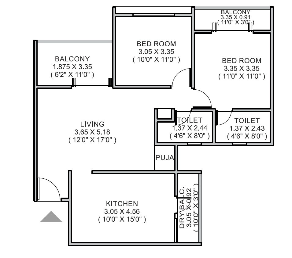Floor plan of 2 BHK 879 Sq. Ft. Apartment in Arham Guruvista, Pune