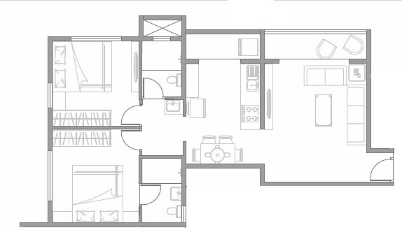 Floor plan of 2 BHK 807 Sq. Ft. Apartment in Arham Haiku CHS, Pune